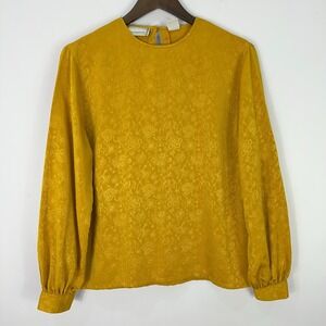Liz Claiborne Collection Blouse 10P Mustard Yellow Jacquard Vintage Retro Mod